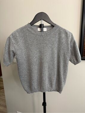 Bianco & Blu Classic Gray Crewneck Short-Sleeve Sweater Size Small